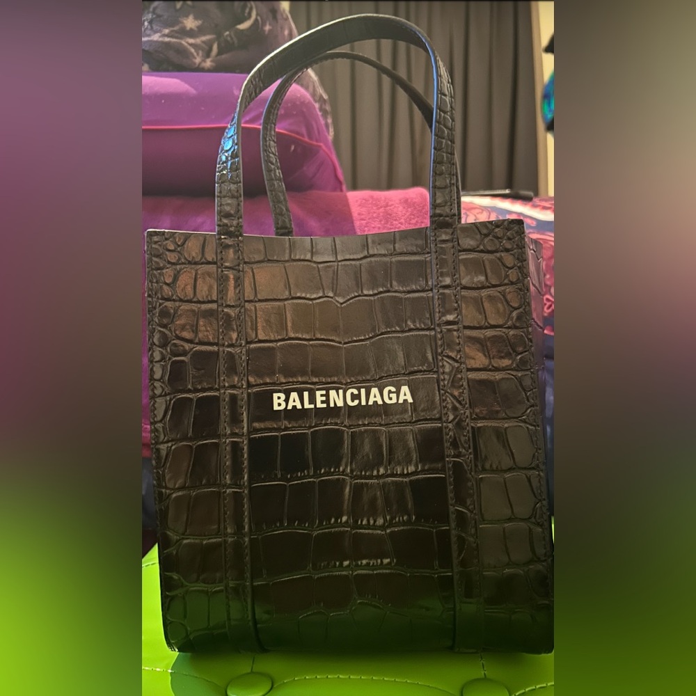 Authentic Balenciaga Black Embossed Leather Bag